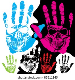 vector skull and hand of different color