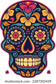 Vector skull with hand drawn flower