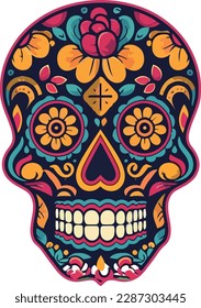 Calavera vectorial con flor dibujada a mano