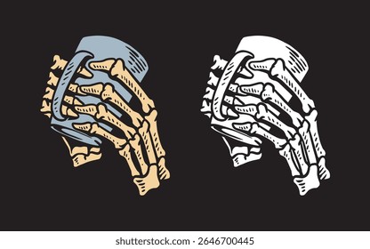 Vector skull hand holding a glass