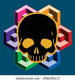 vector skull head black multicolor illustration art desing