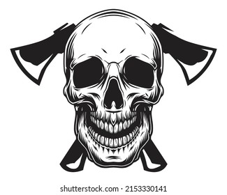 vector of skull head with cross axes - Illustration logo 