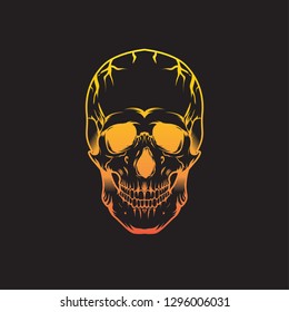 Vector skull head sport mascot illustration - shirt design on dark background . graphic isolated template white and black