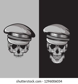 Vector skull head sport mascot illustration - shirt design on dark background . graphic isolated template white and black