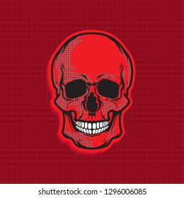 Vector skull head sport mascot illustration - shirt design on red background . graphic isolated template white and black