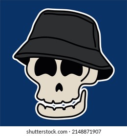 Vector skull head wear bucket hat illustration. Good for tshirt, sticker, patch. 