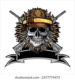 vector of skull and helmet of armed soldier, good use for design