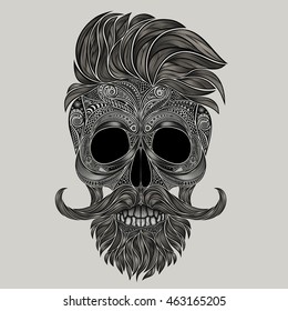 Vector skull of hipster. Abstract silhouette of a human skull made of flowers