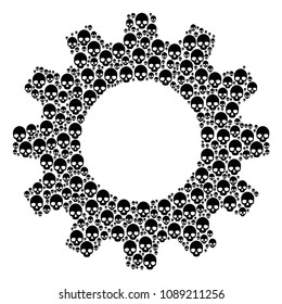 Vector skull icons are organized into gear combination. Mechanics design concept constructed of skull items.