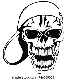 vector skull illustration with cap tatto flash