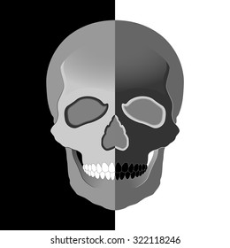 vector skull illustration on a black and white background