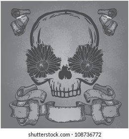 vector skull illustration with retro banner
