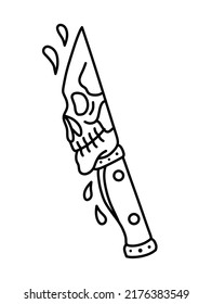 Vector Skull Knife Old School Tattoo Design.