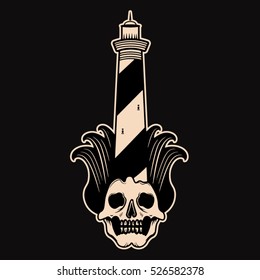 Vector skull lighhouse on a black background