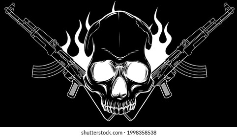 vector Skull with machine guns Kalashnikov AK-47.