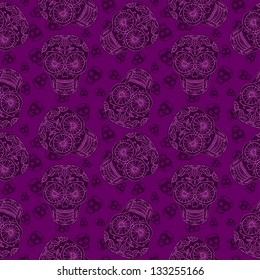 Vector Skull Magenta Seamless pattern. Mexican Background for Day of the Dead