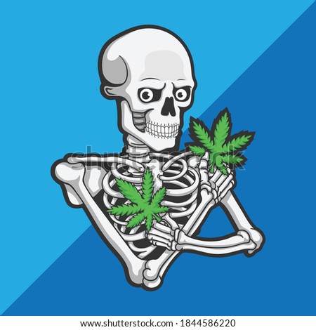vector of skull with marijuana cannabis.