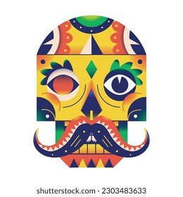 vector skull moustache cartoon art deco illustration isolated