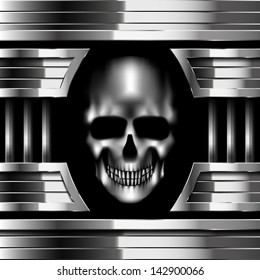 Vector skull on metal background