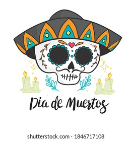 Vector skull on a white background . Day of the dead. Halloween poster background, greeting card or t-shirt design