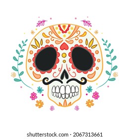 Vector skull on a white background . Day of the dead. Halloween poster background, greeting card or t-shirt design