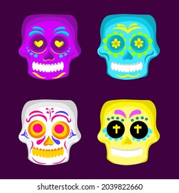 Vector of skull, ornament, flower, party, festival, holiday spooky bones illustration. Mexican, celebrating. Simple abstract design. Used for media, template, background, decoration. Isolated.