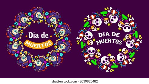 Vector of skull, ornament, flower, party, festival, holiday spooky bones frame illustration. Mexican, celebrating. Simple abstract design. Used for media, template, background, decoration. Isolated.