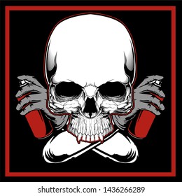 Vector skull painting graffiti hand drawing,Shirt designs, biker, disk jockey, gentleman, barber and many others. isolated and easy to edit. Vector Illustration - Vector
