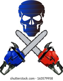 vector Skull with petrol chain saw