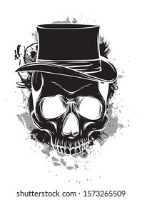 Vector skull pimp with hat illustration on white background