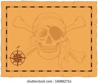 Vector skull of pirate on the old map