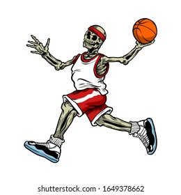 Vector of skull playing basketball