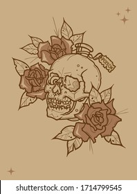 Vector skull, poison bottle, outline illustration