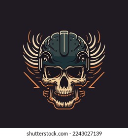 vector skull in the retro biker helmet vintage motor custom hand drawn style illustration 