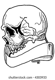 Vector skull with ribbon