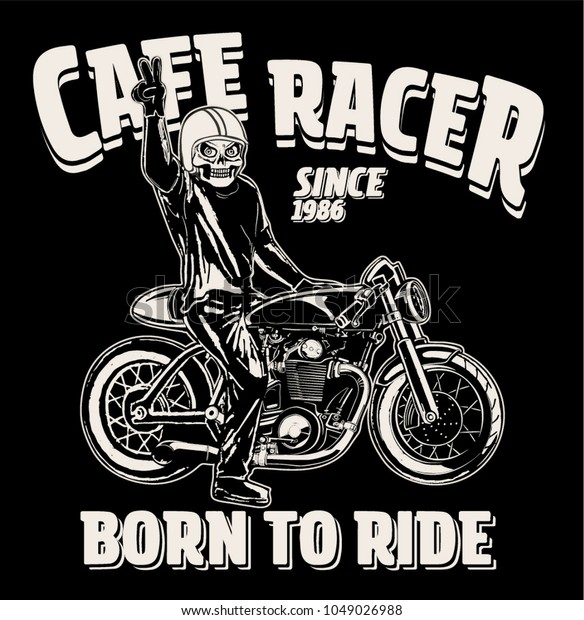 vector skull rider cafe\
racer print