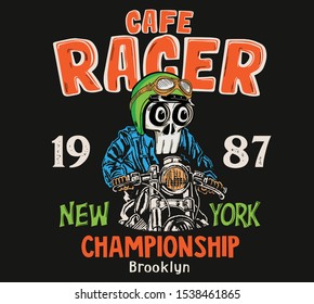 vector skull rider and race helmet,skeleton maskot,cafe racer illustration