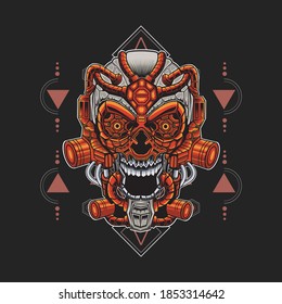 Vector Skull Robot Red Black illustration