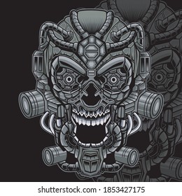 Vector Skull Robotic Gray Illustration Graphic