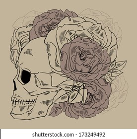 vector skull with roses