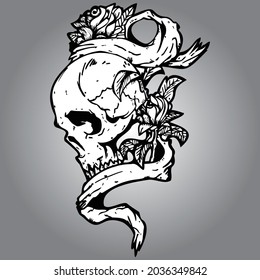 Vector of skull and roses illustration, can be use as a tattoo design reference