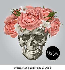 Vector Skull With Roses Wreath Illustration