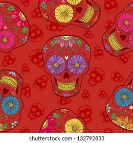 Vector Skull Seamless pattern. Background Halloween.