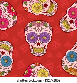 Vector Skull Seamless pattern. Background Halloween. Dia de los Muertos