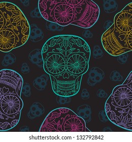 Vector Skull Seamless pattern. Mexican Background for Day of the Dead