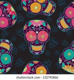 Vector Skull Seamless pattern.  Mexican Background for Day of the Dead. Dia de los Muertos