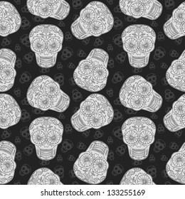 Vector Skull Seamless pattern. Mexican Background for Day of the Dead. Black and white brown paper.