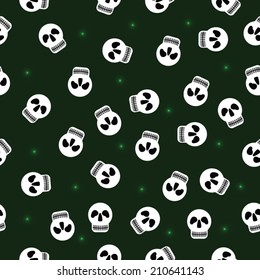 Vector skull  seamless pattern  on green background
