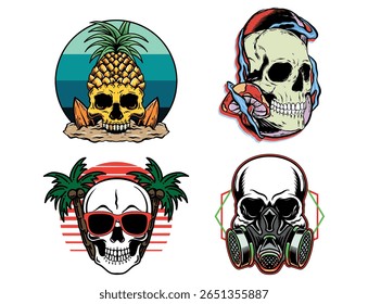 Vector skull set illustration, Isolated on white background