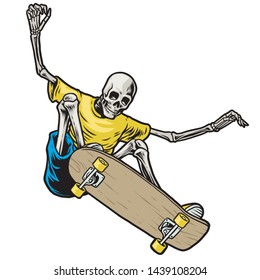 vector of skull skateboarder jumping in action